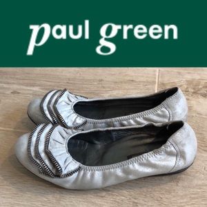 PAUL GREEN ballet flats zipper ruffle silver size 7 Italian made luxury shoe